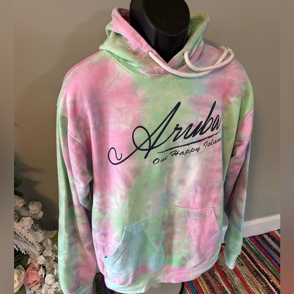 Aruba One Happy Island Tie Dye Hoodie Sweatshirt Medium - Picture 4 of 6